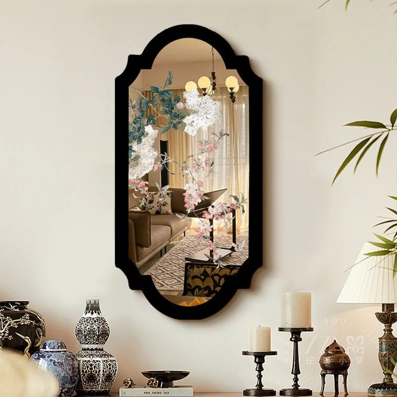 miroir mural adhésif noir fleurs papillons classique salon chambre deco