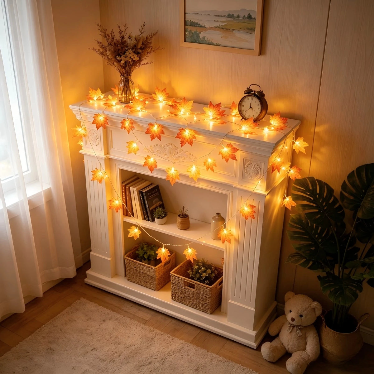 guirlande lumineuse feuilles érable orange automnale décoration intérieure extérieure festive thanksgiving led
