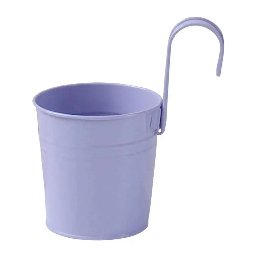 Pots fleurs suspendus vintage couleurs rose bleu jaune violet orange anneaux métalliques retouches