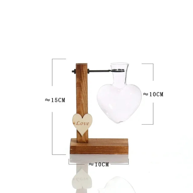 vases verre transparents support plantes aquatiques bois rustique Love gravé decoration maison