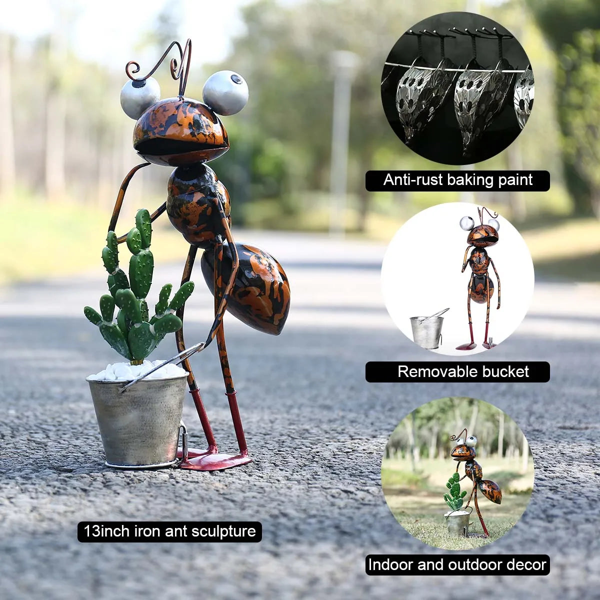 statuette fourmi métal pot plante cactus décoration jardin effet rouille aspect vieilli champêtreextérieurintérieurbrillantargentéorange