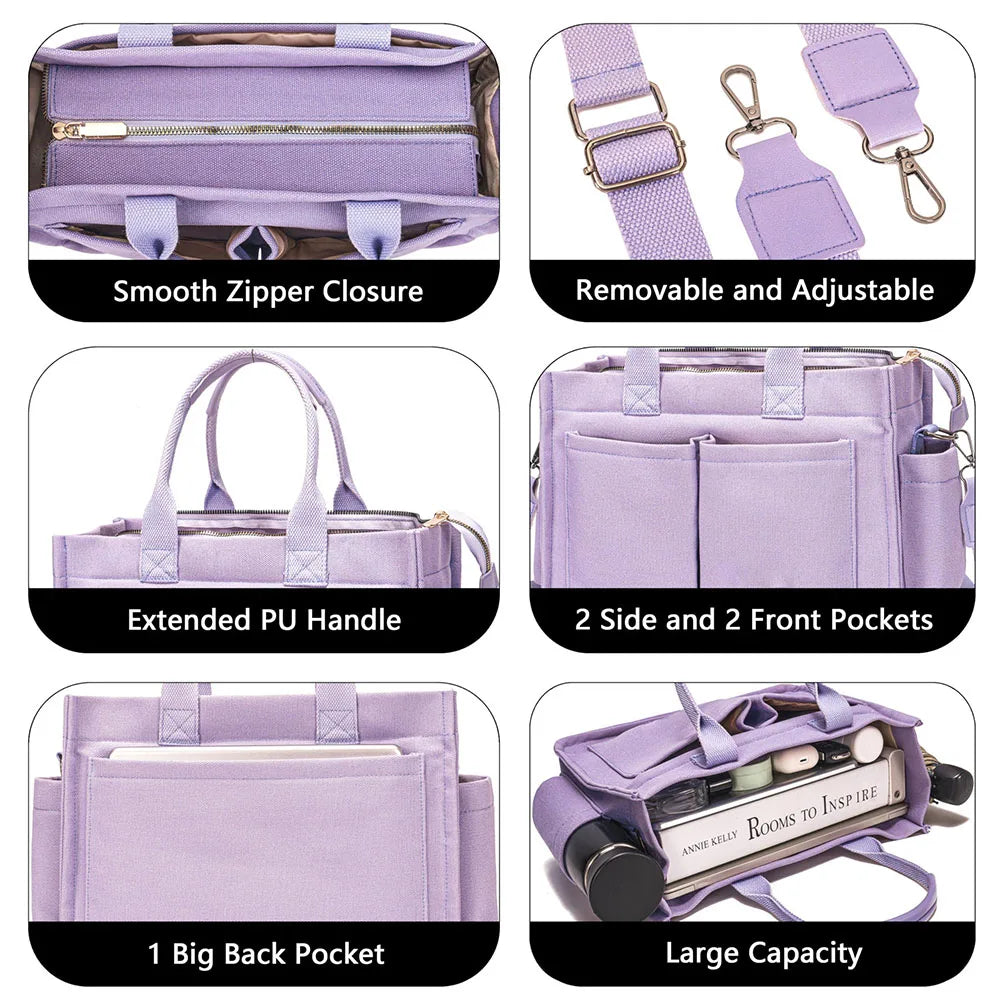 sac main femme violet uni moderne poches multiples bandoulière ajustable toile nylon