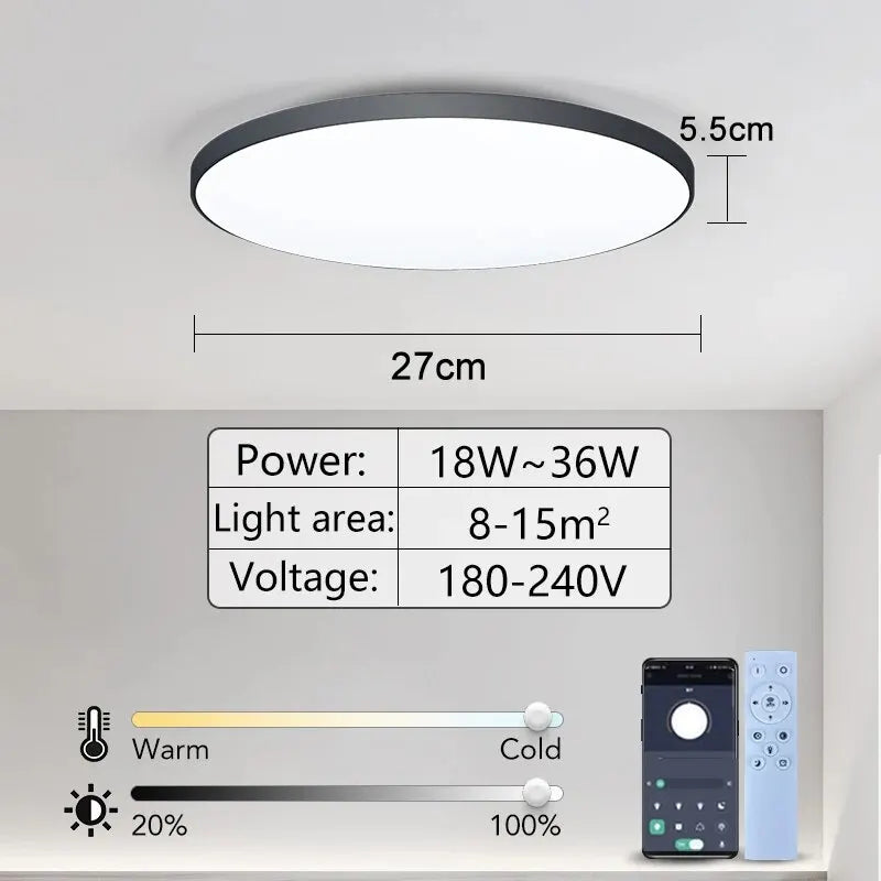 plafonnier led intelligent télécommande intensité variable moderne blanc noir gris minimaliste
