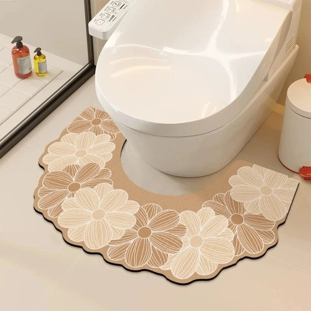 tapis toilette antidérapant absorbant eau motif fleurs moderne salle bain rapide sèche tapis sol