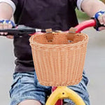panier vélo tressé marron rose blanc traditionnel clips métalliques 18x14x12cm