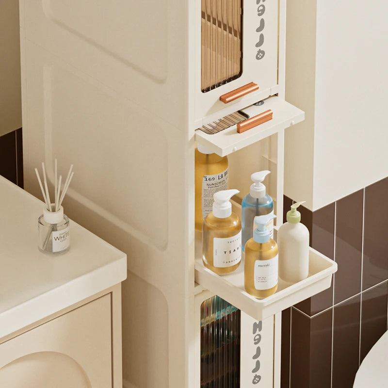 rangement mobile meuble beige compartiments tiroirs moderne minimaliste roulettes salon cuisine chambre