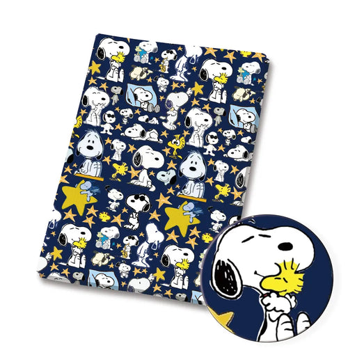 protège cahier snoopy woodstock bleu marine jaune blanc motif étoiles dessin animé école enfant