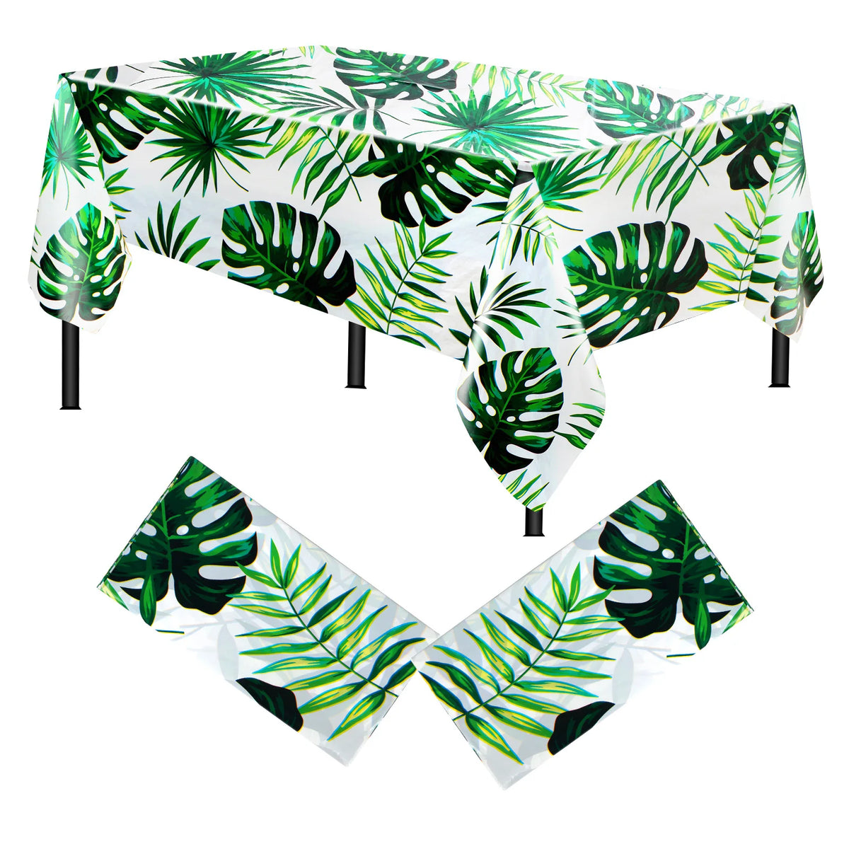 nappe jetable anniversaire motif tropical feuilles palmier fleurs verte moderne festivités été