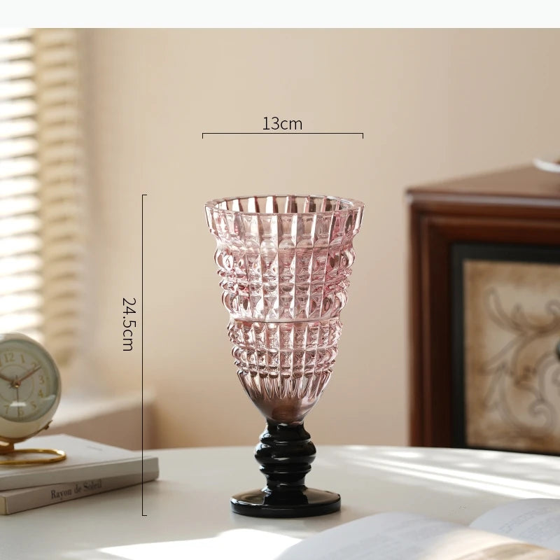 vase transparent classique gravé strié base solide décoration maison fleurs hydroponique