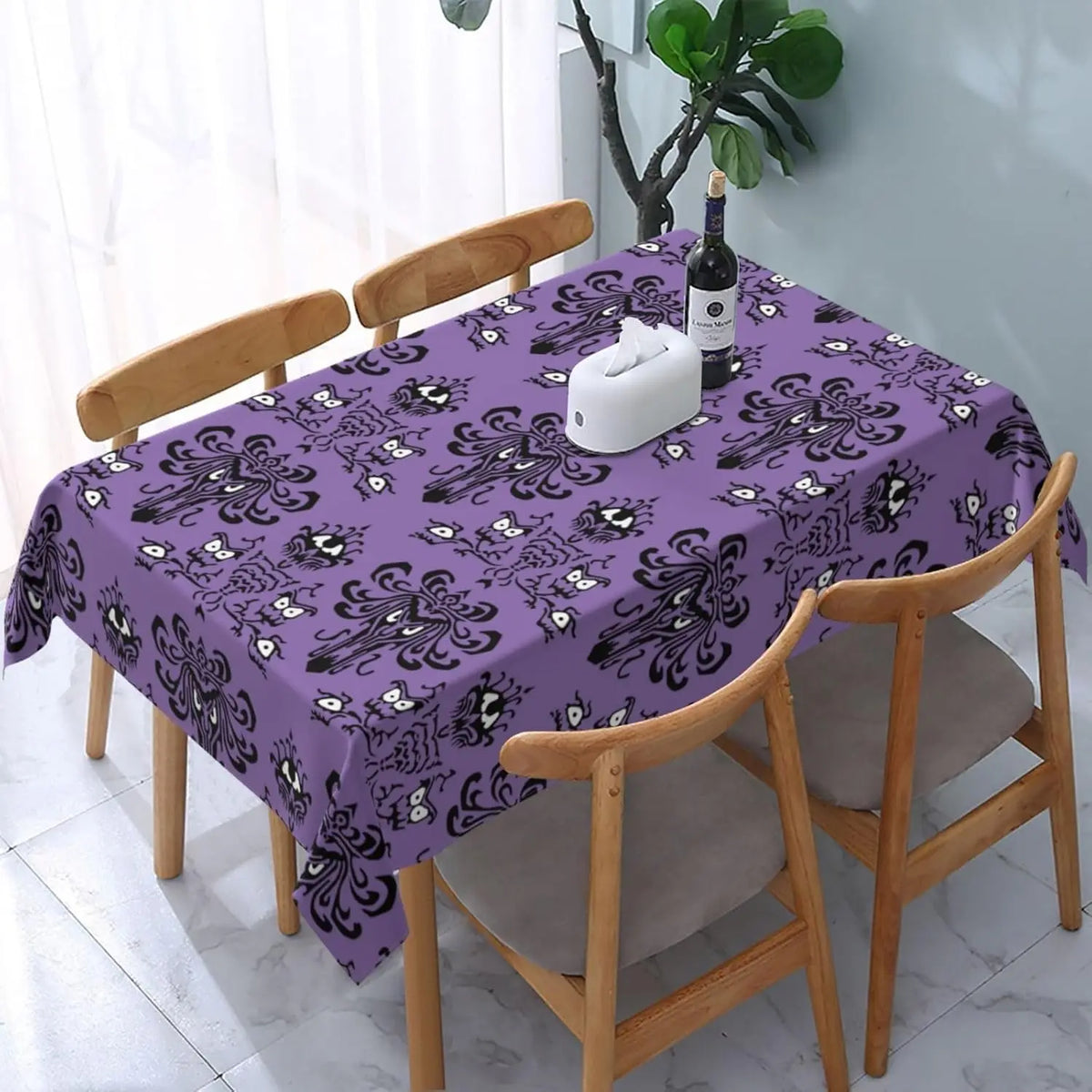nappe moderne motif floral oeil violet noir blanche table halloween maison campingextérieur