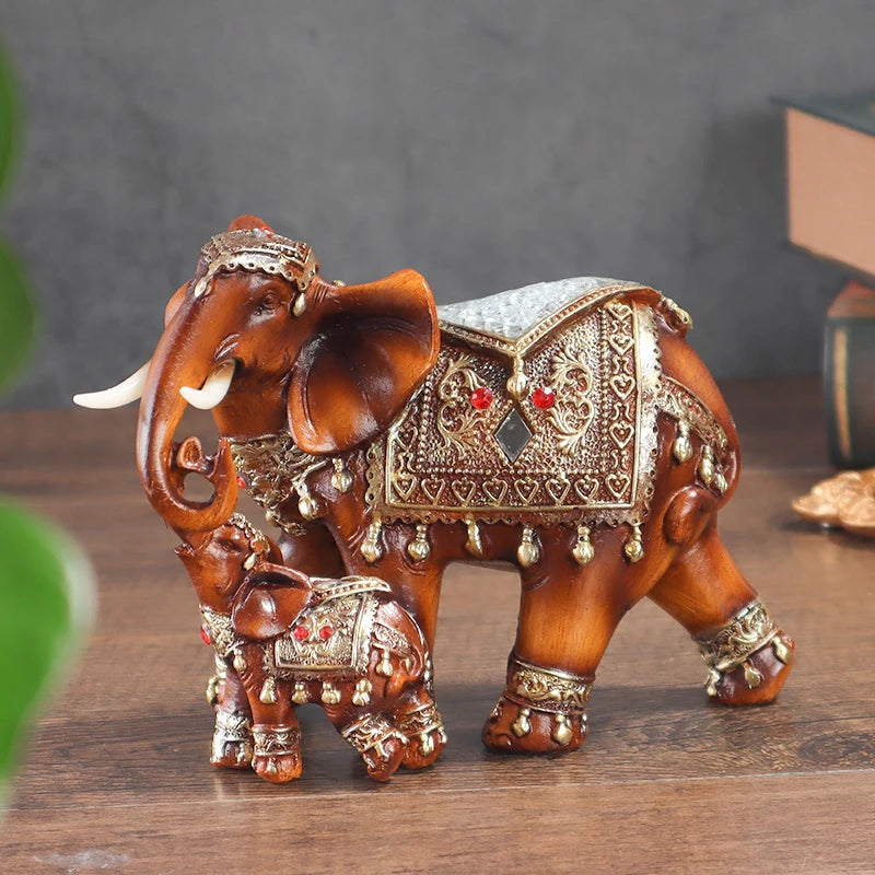 statue éléphant marron clair doré motifs ornements artisanat décoration intérieure chambre salon