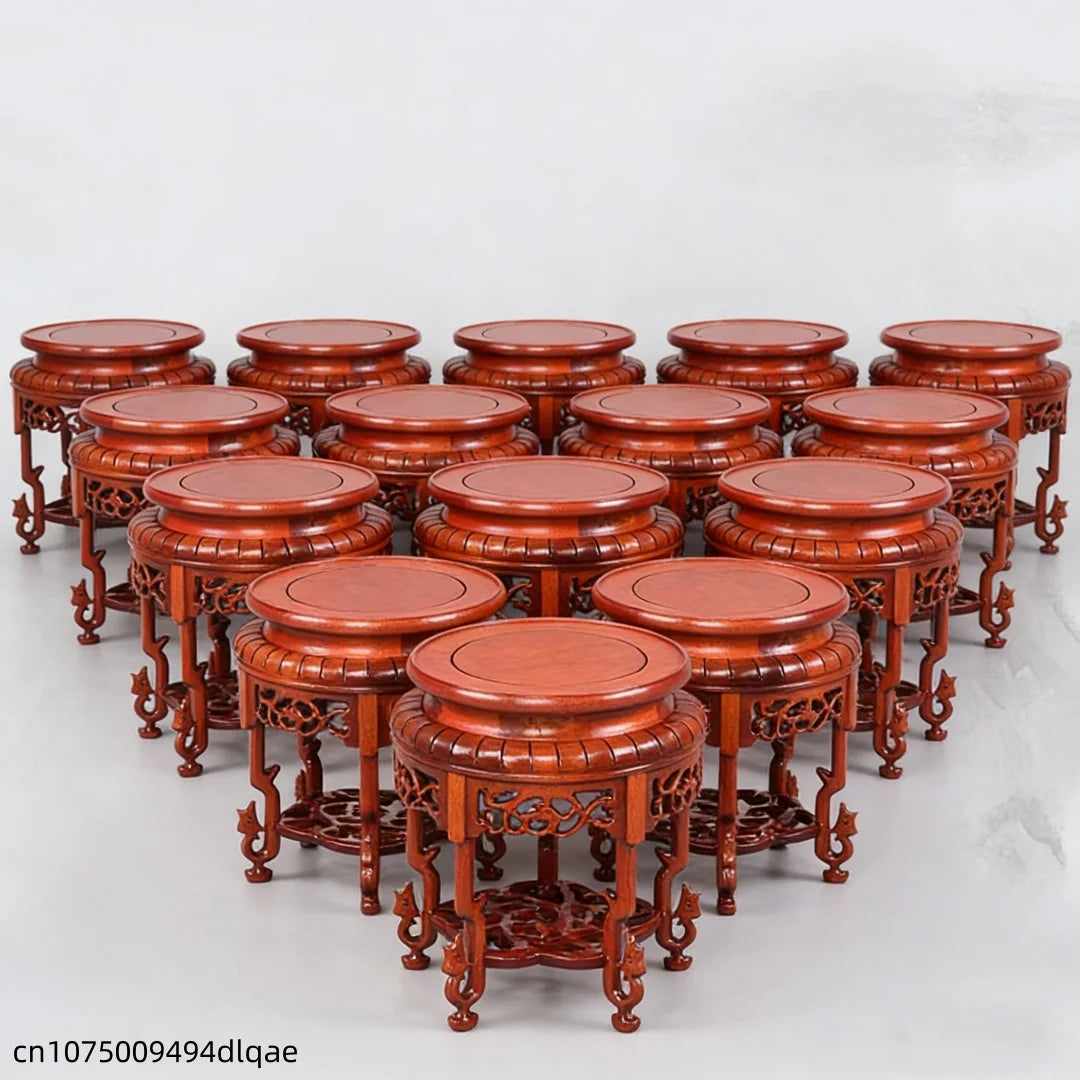 présentoir bois sculpté rouge motifs floraux artisanal table basse stylechinois