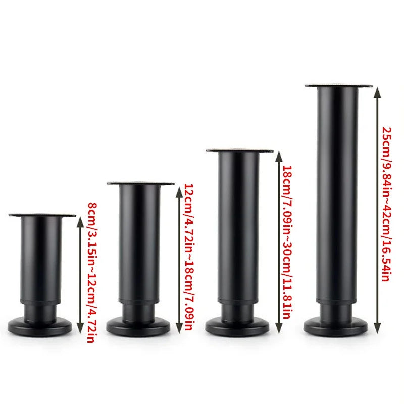 pieds meubles noirs modernes hauteur réglable acier inoxydable pièces rond lisses