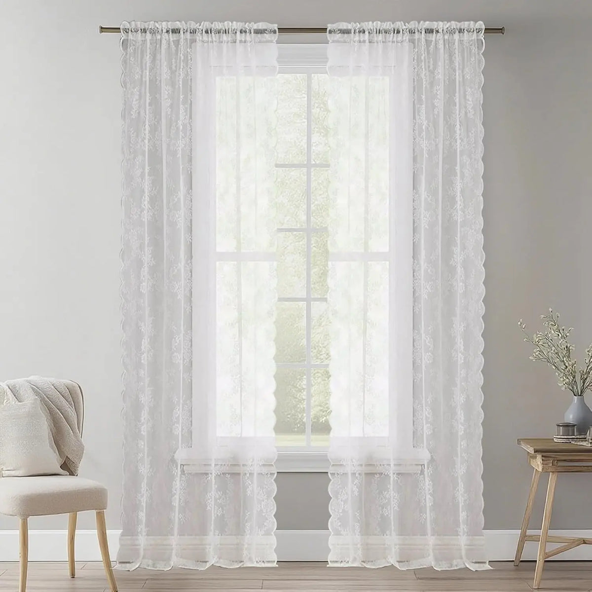 rideau floral transparent classique dentelle intérieur extérieur filtration lumière
