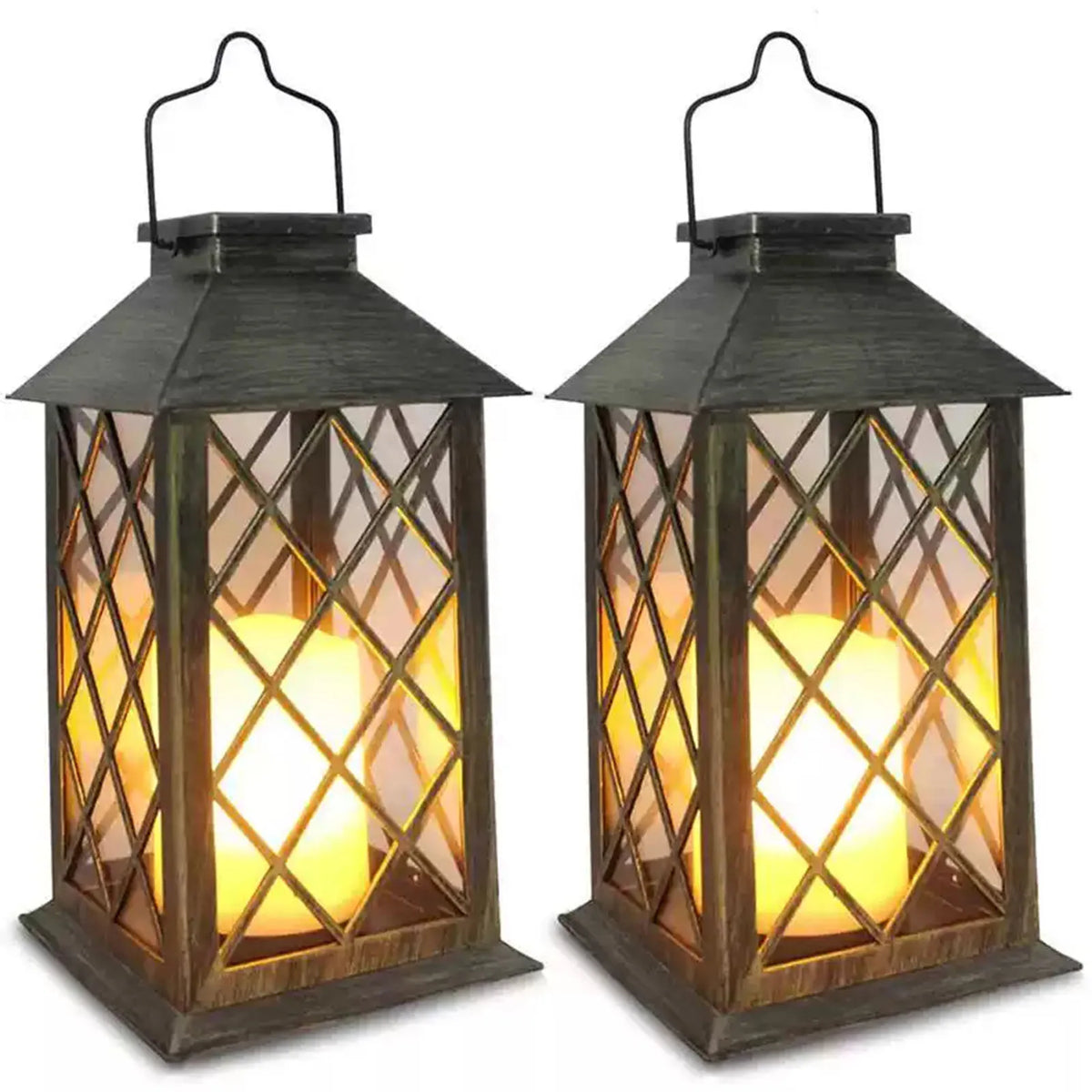 lanterne solaire marron doré grille métal vintage bougie led étanche patio extérieur contemporain autonomie