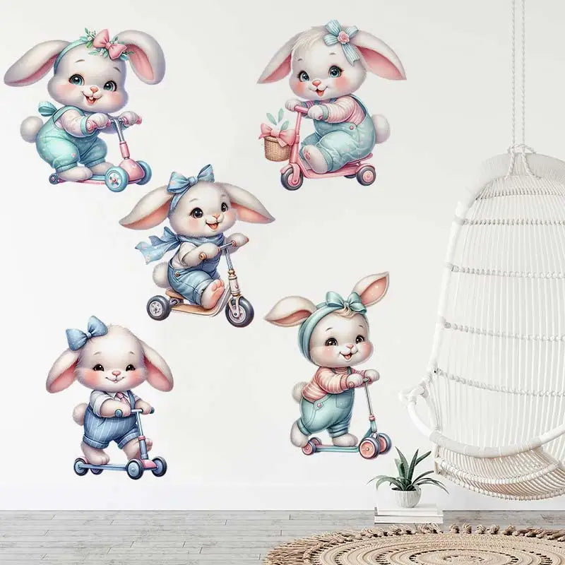 autocollant mural lapin mignon dessin animé décoration chambre bébé mur meuble pvc décoratif coloré