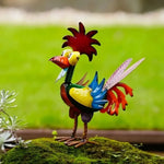 statuettes coq couleur rouge jaune vert orange bleu violet plumes décoratives champêtre rustic