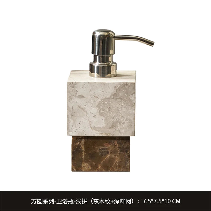 ensemble salle bain marbre moderne bouteille savon porte savon plateau vert marron noir blanc
