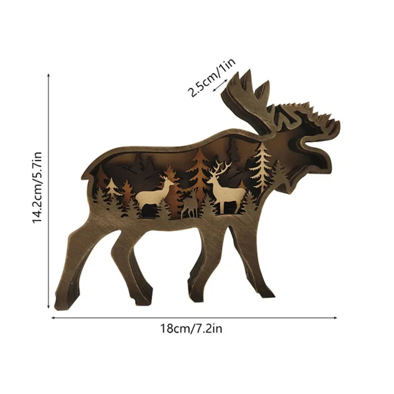 Sculptures animales lumineuses bois détails forestiers ours loup renne LED