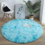 tapis rond peluche doux moderne confortable intérieur salon chambre décoration maison bleu blanc beige