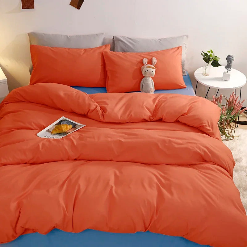 ensemble literie moderne 100% coton uni bleu clair rose pâle jaune gris clair mauve