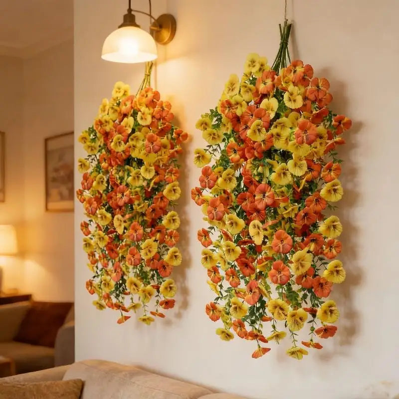 décoration murale fleurs artificielles violet jaune blanches oranges modernes intérieure pendaison chambre salon