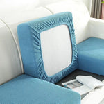 housses canapé extensibles lavables modernes polyester bleu carreaux 70x50cm fixés