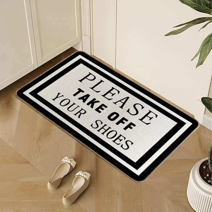 tapis moderne sol extérieur adulte polyester résistant lettres blanches fond beige bordure noire 30x50cm