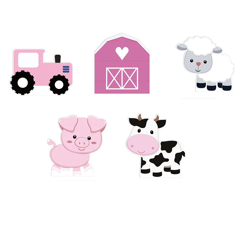 décorations fête animaux ferme porc poulet cheval vache mouton carton mousse rouge blanc bleu