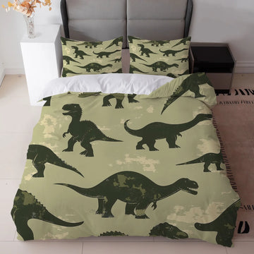housse couette dinosaures vert olive oreillers taies d'oreiller fermeture glissière enfantin moderne