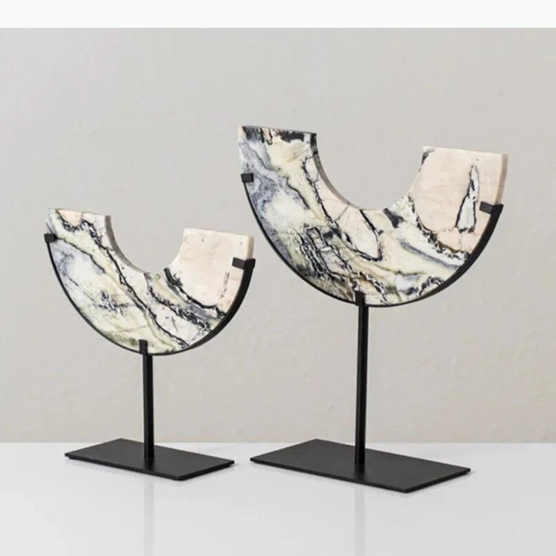 disques decoratifs marbre modernes blanc gris noir beige support metallique decoration maison