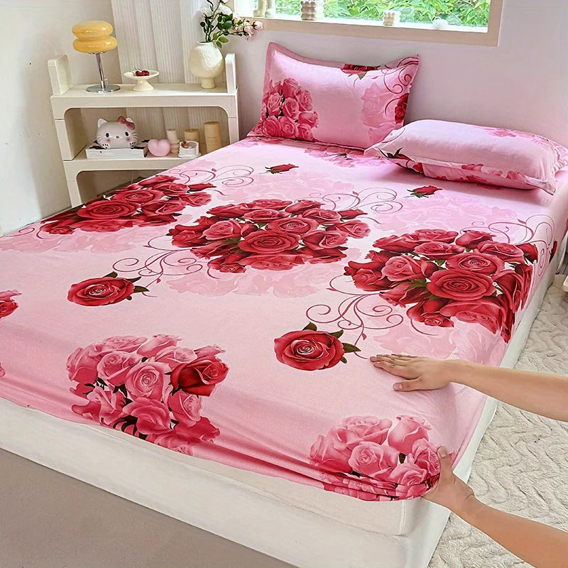 drap lit imprimé fleurs stylisées moderne blanc vert rouge beige confortable lit chambre coucher