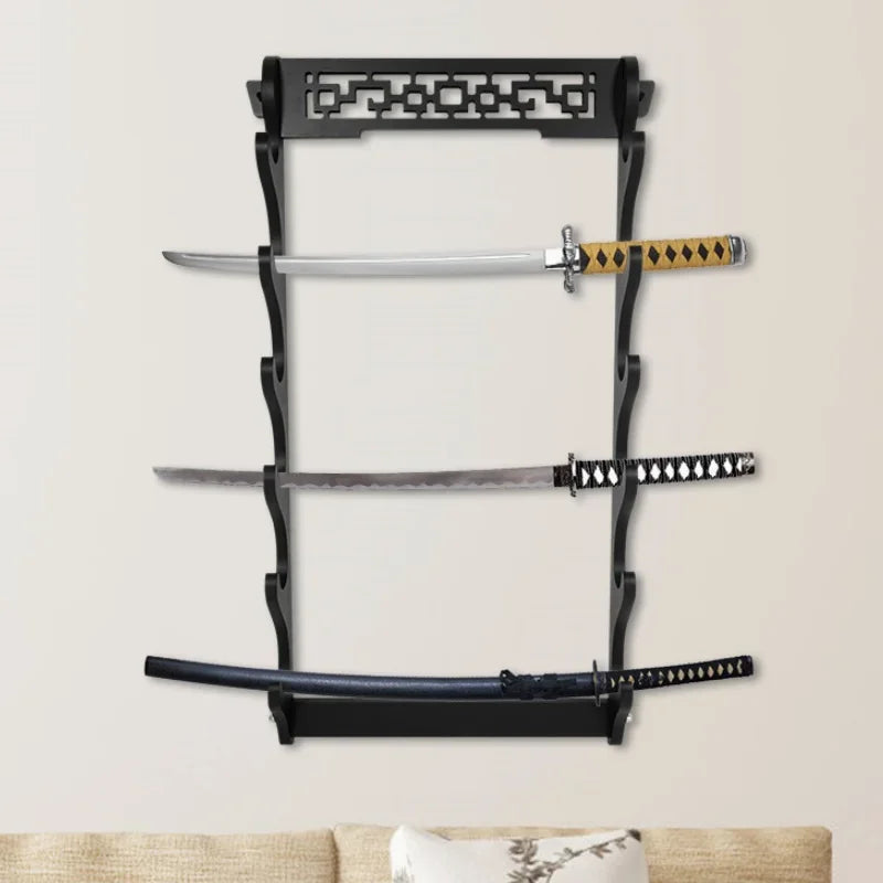 présentoir étagère murale sabres katana épées décor salon moderne fixations inclusées