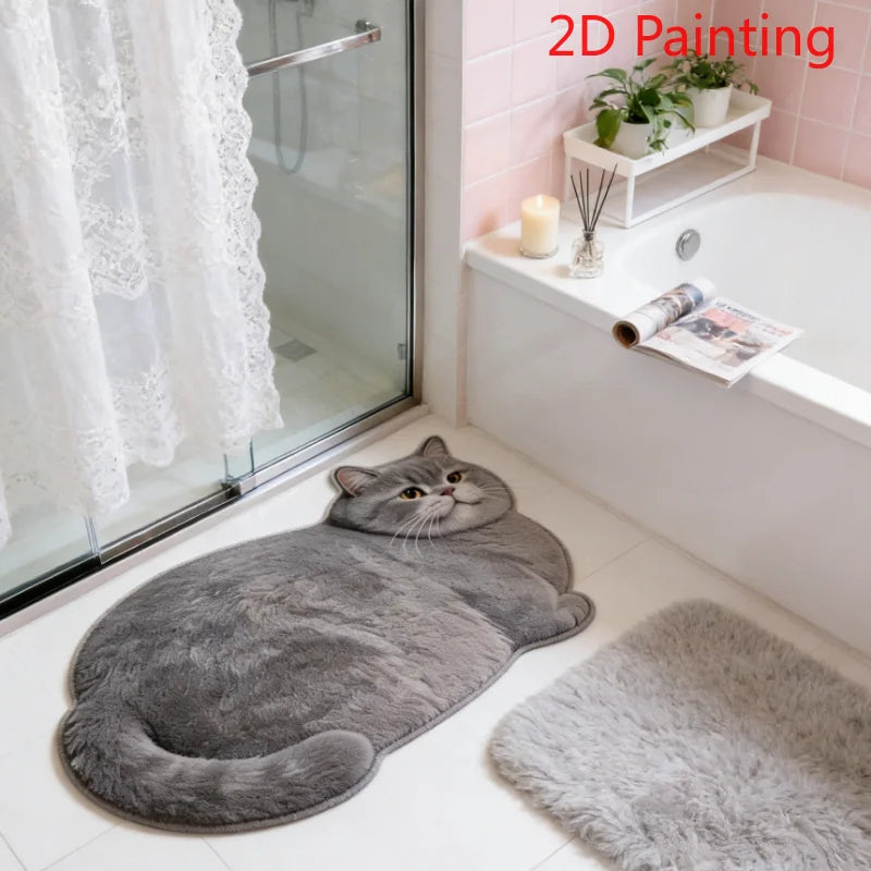 tapis gris imprimé chat pelucheux antidérapant intérieur extérieur facile entretenir