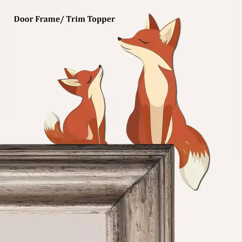 décoration murale renard dessin animé orange bébé porte enfant animaux illustrée simple fixe