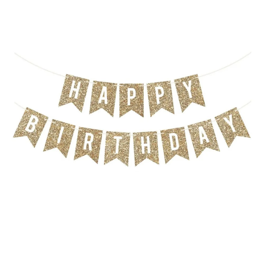 guirlande festivités or rose paillettes lettres happy birthday décoration anniversaire fil blanc festive papier