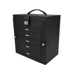 boîte bijoux simili cuir moderne noir rose blanc poignées métalliques rangements multiples velours intérieur