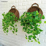 panier suspendu tressé rotin marron clair marron foncé beige clair traditionnel anneau métallique plantes
