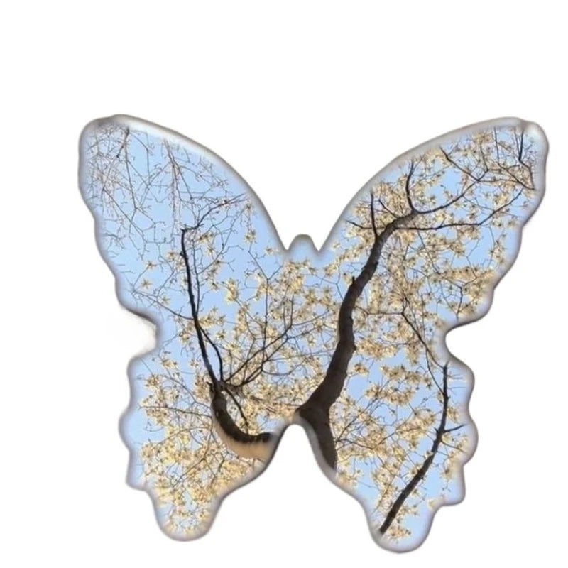 miroir papillon fleurs moderne blanc gris vert rose bleu adhésif chambre salon decoration accessoire