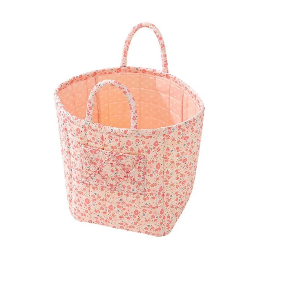 sac rangement tissu floral rose blanc pliable poignées multiple utilisations decorative champetre nordique
