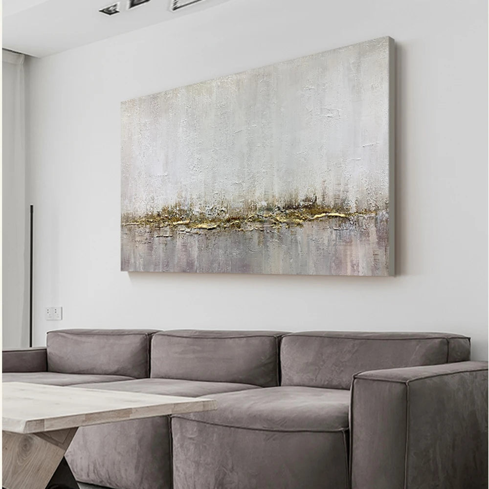 tableau abstrait gris doré contemporain texture peinte sans cadre toile horizontal