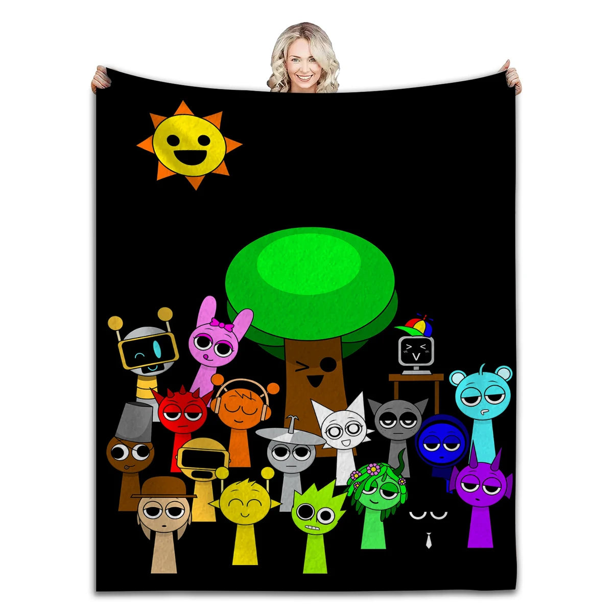 couverture polaire douce personnages animés sprunki noir multicolore canapé lit sieste maison