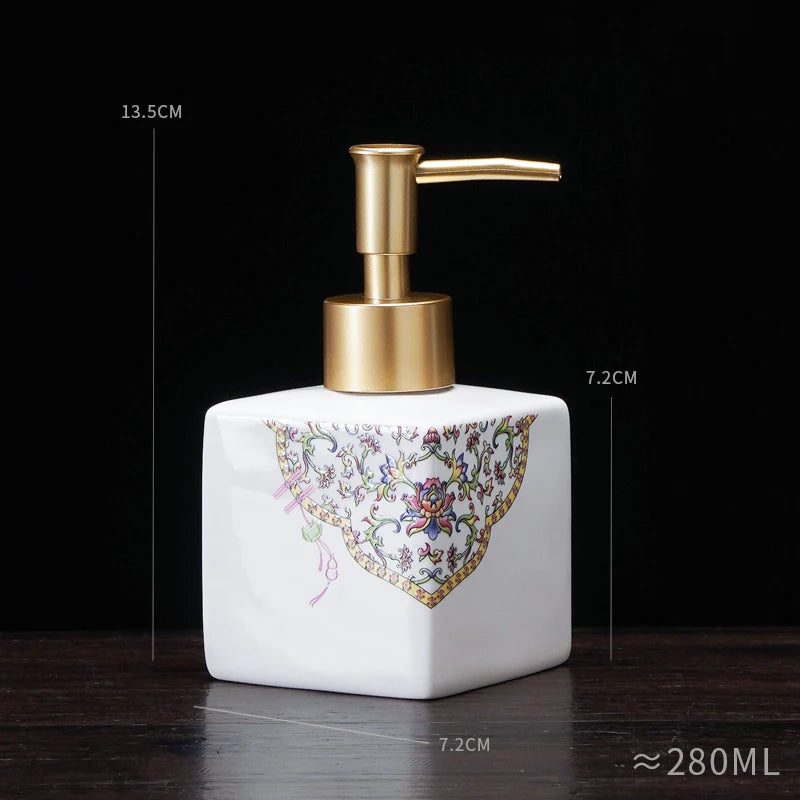 distributeur savon liquide céramique blanc bleu fleurs classique salle bains 280ml 450ml