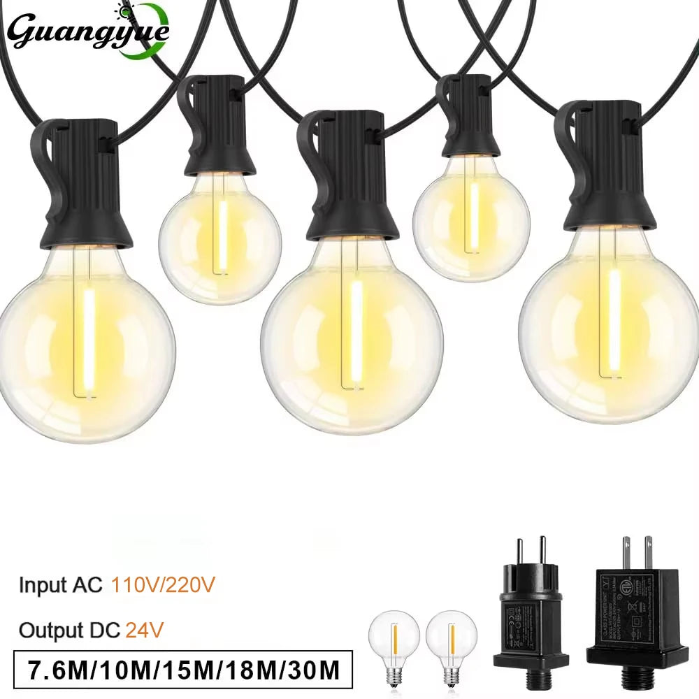 guirlande lumineuse led transparente 15 ampoules rondes vintage clips adaptateurs 220v 110vextérieur