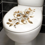 sticker mural autoadhésif plante fleurs stylisées élégant deco salle bains blanc doré PVC détachable