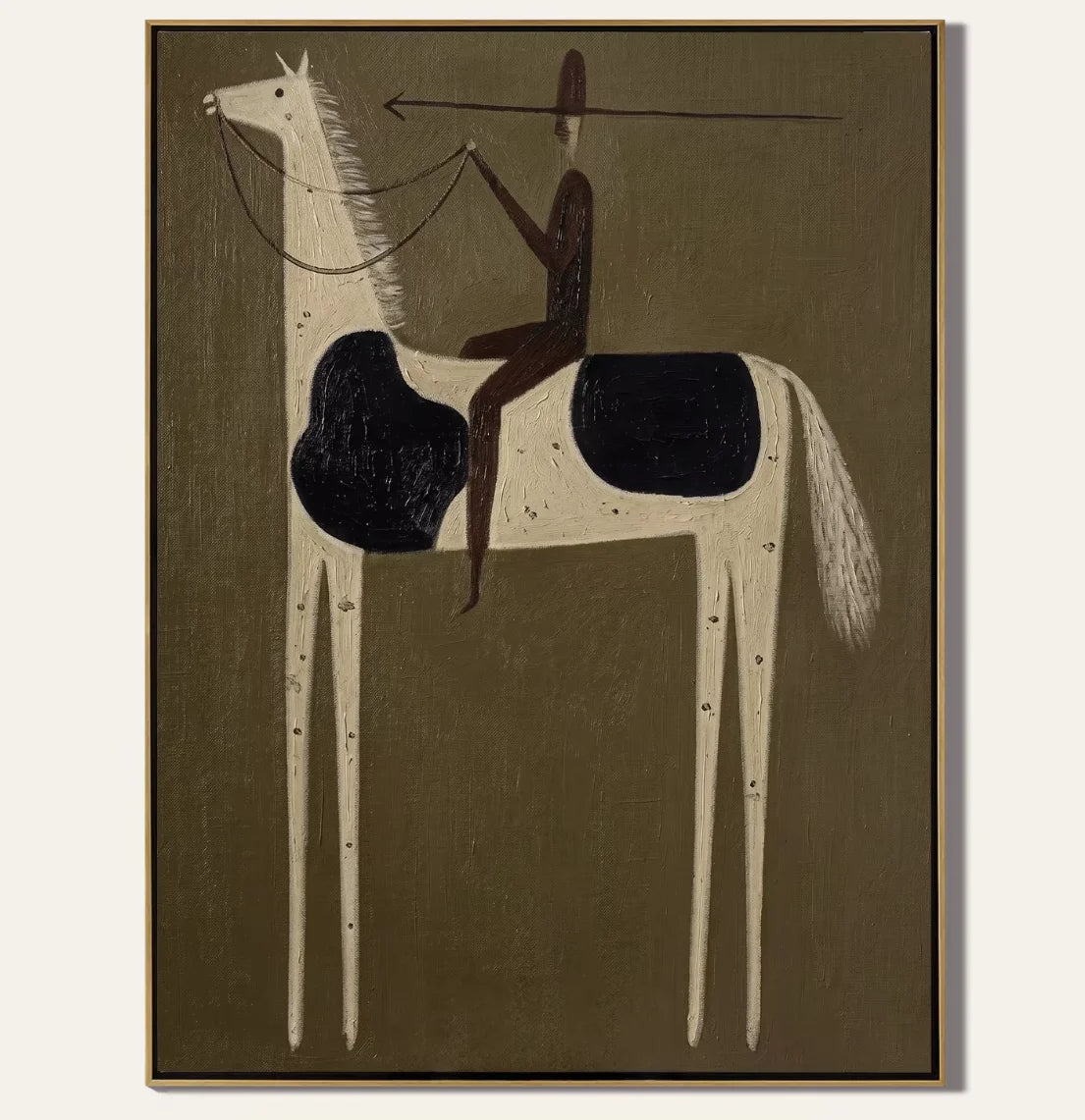 tableau cheval abstrait moderne cadre doré toile décorative salon chambre mur blanc noir