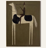 tableau cheval abstrait moderne cadre doré toile décorative salon chambre mur blanc noir
