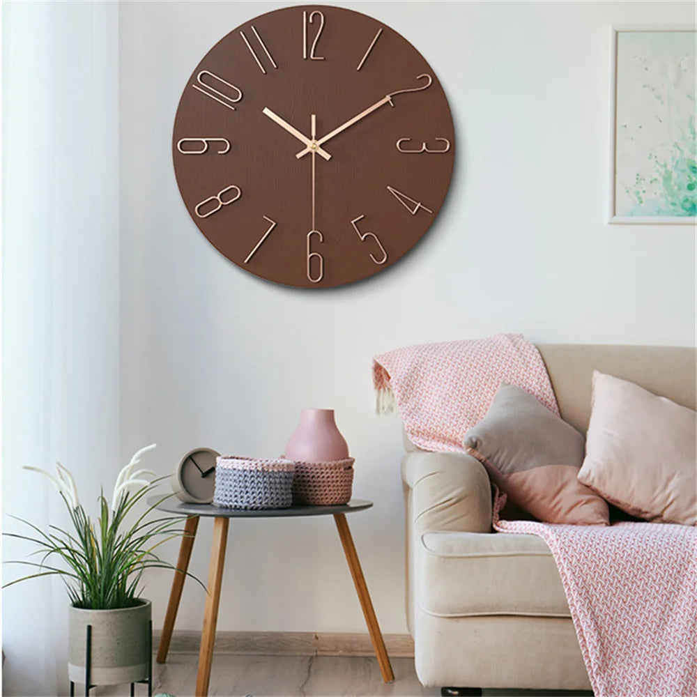 horloge murale moderne quartz aiguille boisée noir blanc minimaliste chambre salon