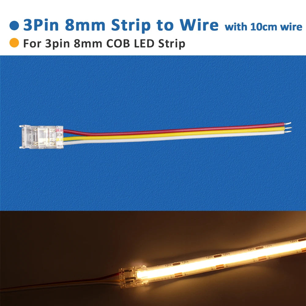 connecteurs led transparents 2pin 3pin clips câbles rgb cct cob 5v 12v 30v ul