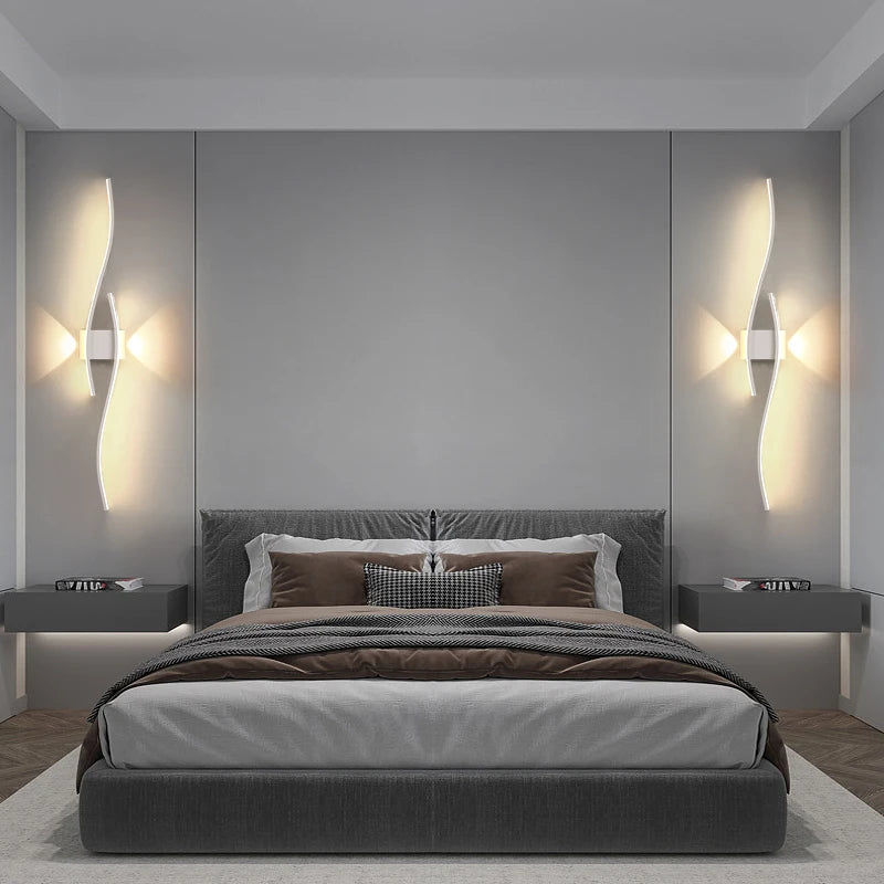 applique murale moderne noir doré led cuisine chambre salon entrée étude contemporaine courbe fixée
